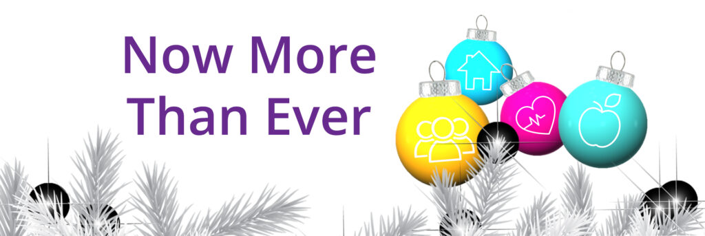 A button with Four Holiday Ornaments and the text 'Now More Than Ever'